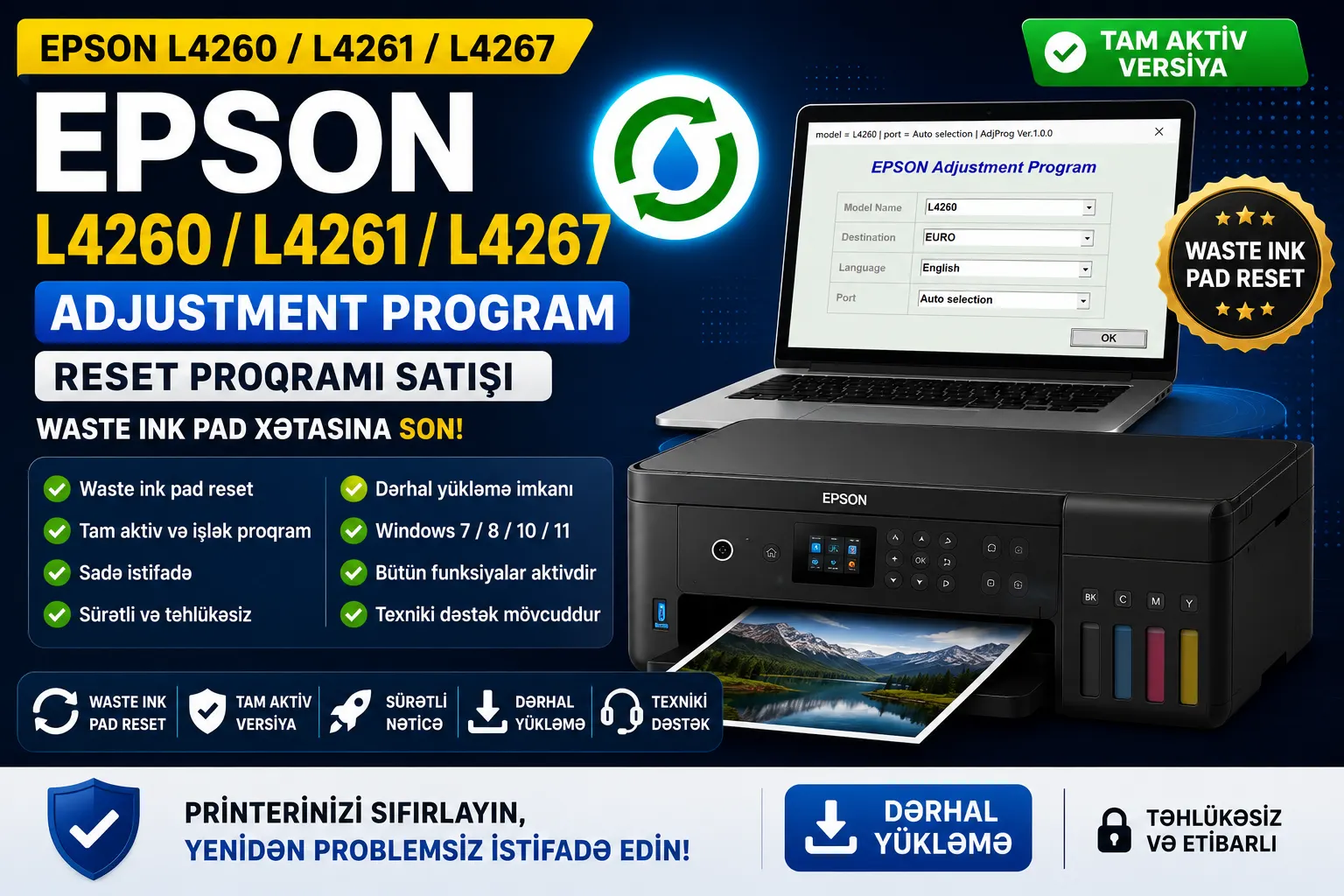 Epson L4260 / L4261 / L4267 Adjustment Program – Reset Proqramı Satışı