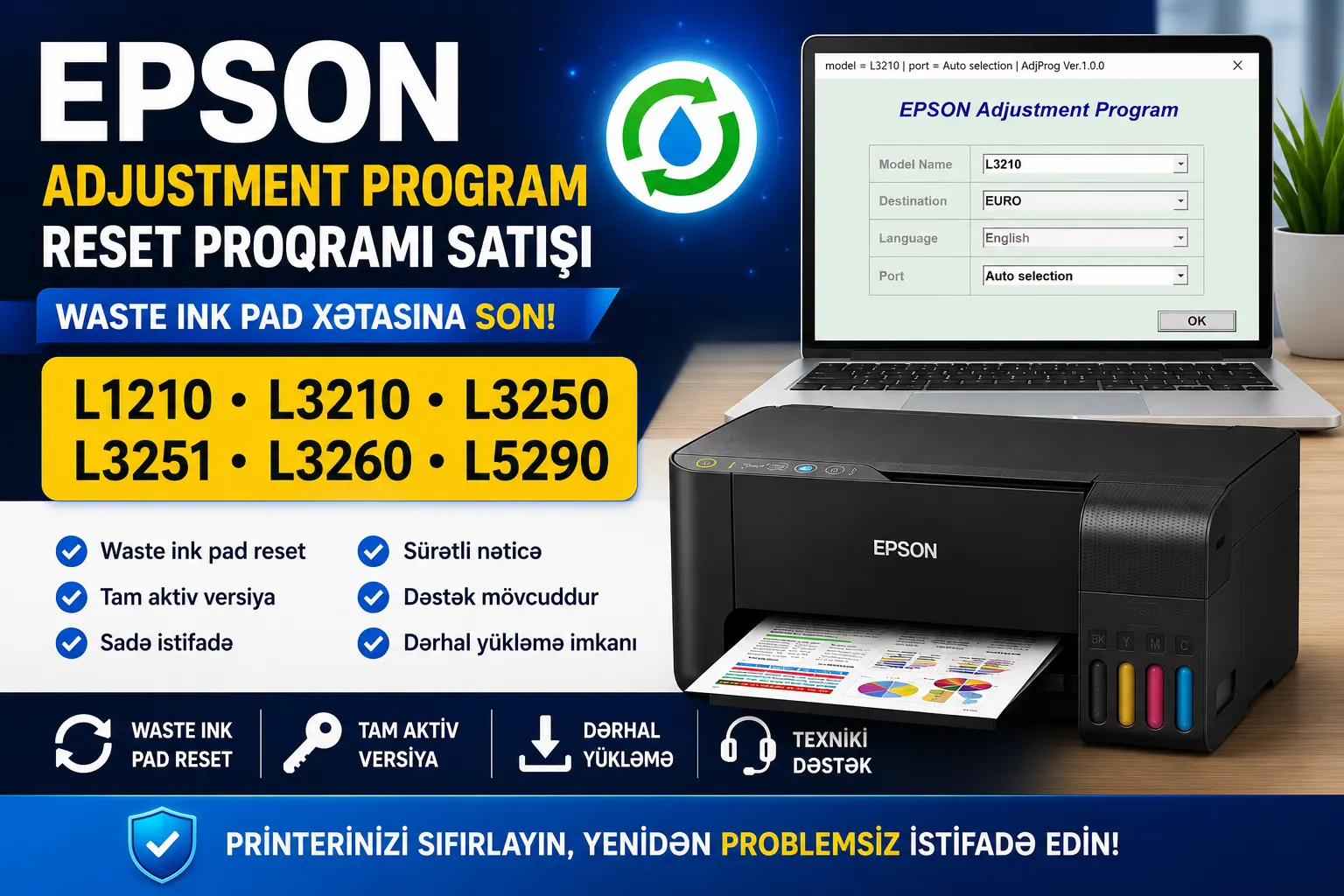 Epson L1210, L3210, L3250, L3251, L3260, L5290 Adjustment Program