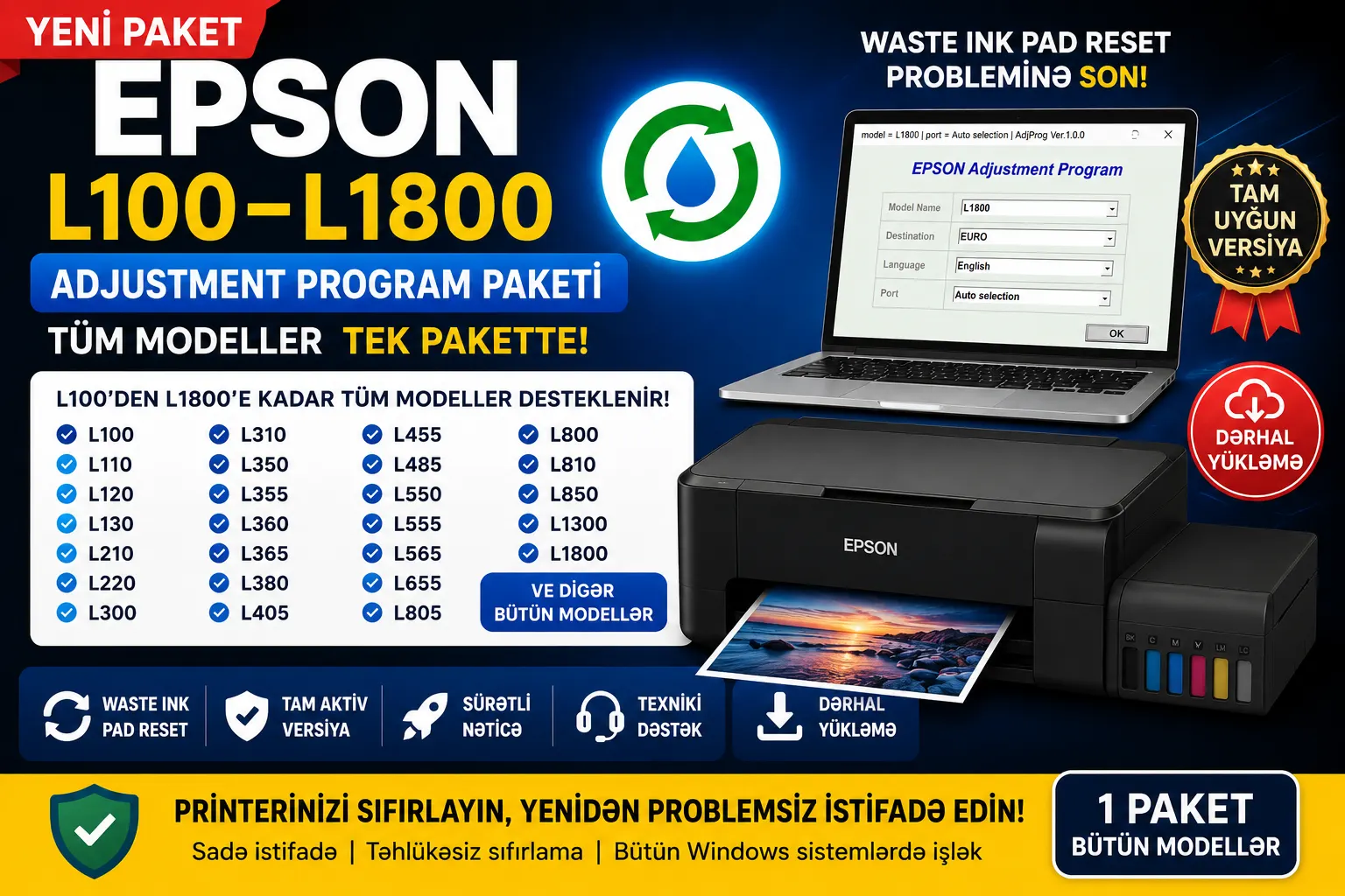 Epson L100 – L1800 Adjustment Program Paketi | Bütün Modellər Bir Yerdə