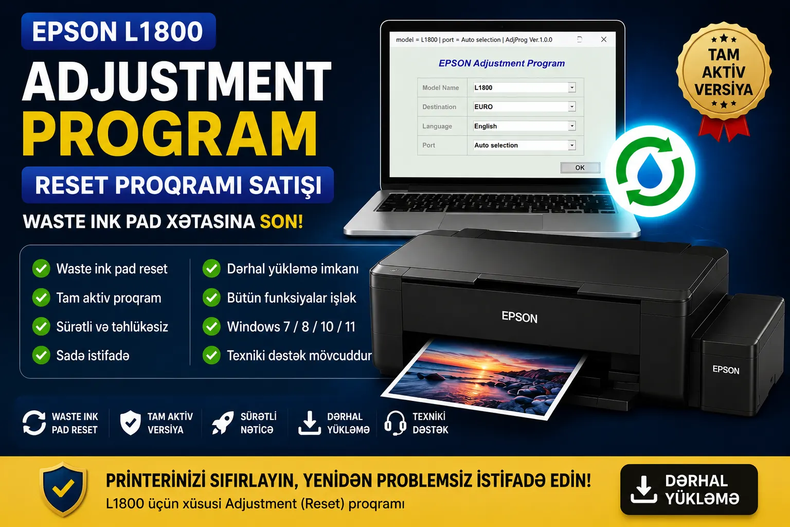 Epson L1800 Adjustment Program – Reset Proqramı Satışı