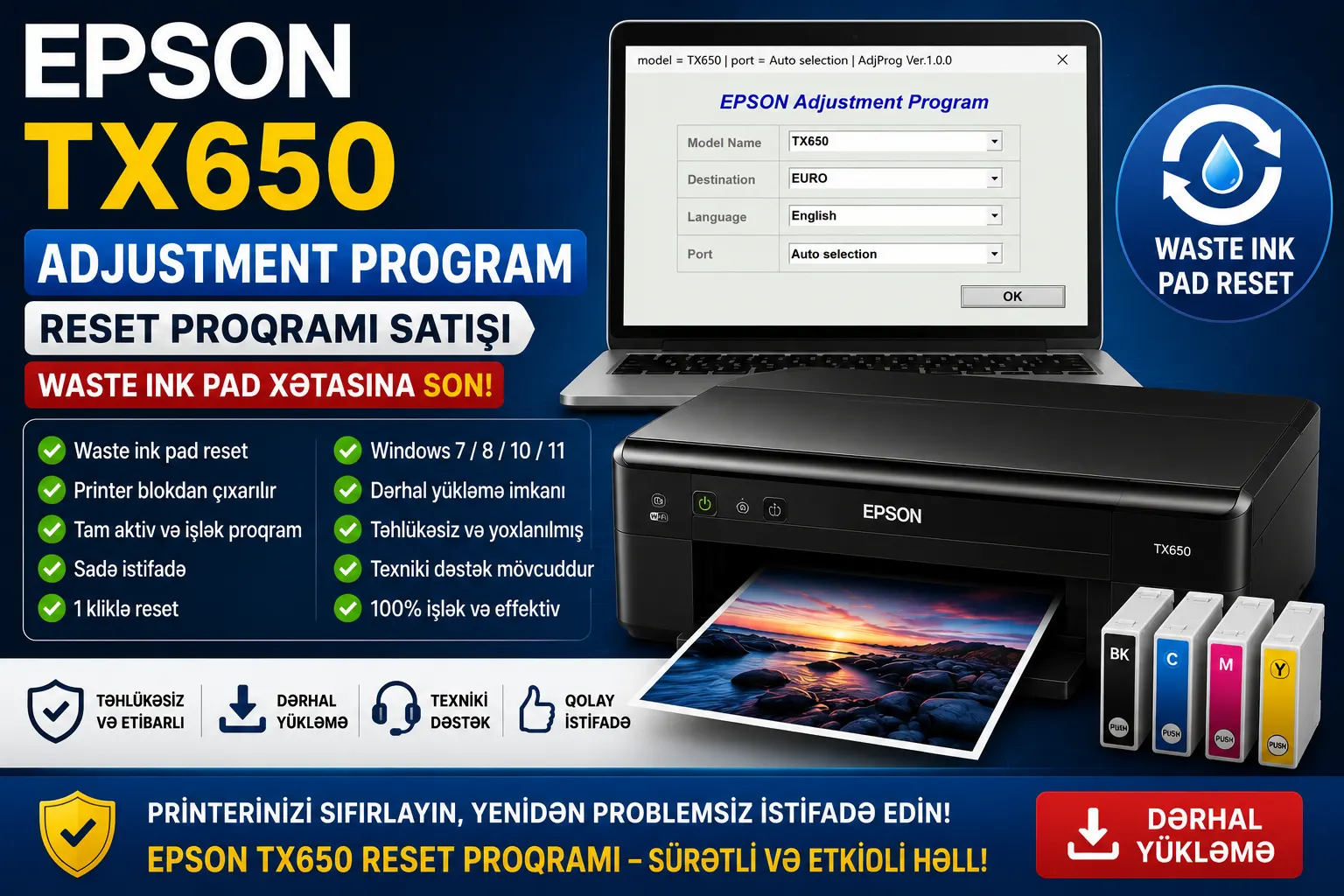 EPSON TX650 ADJUSTMENT PROGRAM (RESET PROQRAMI)